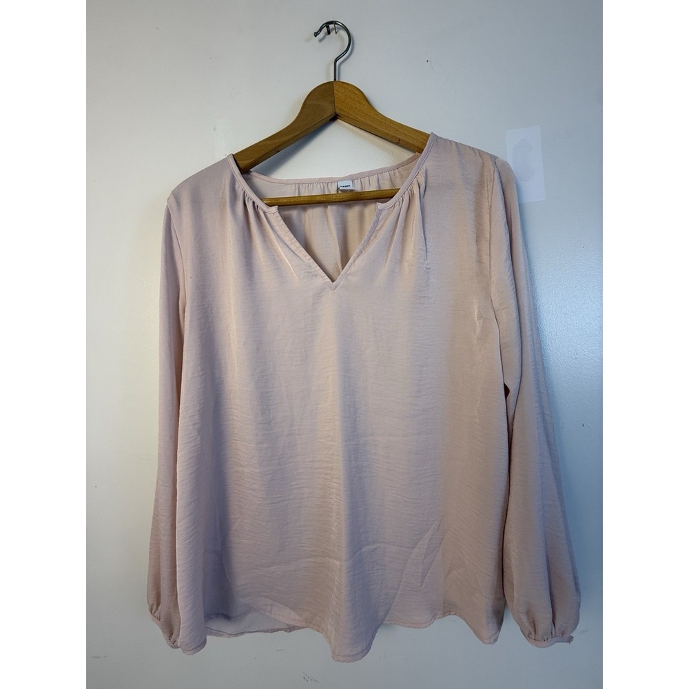 Old Navy‎ Pink V Neck Blouse Large Long Sleeve Career Office Casual Boho Top